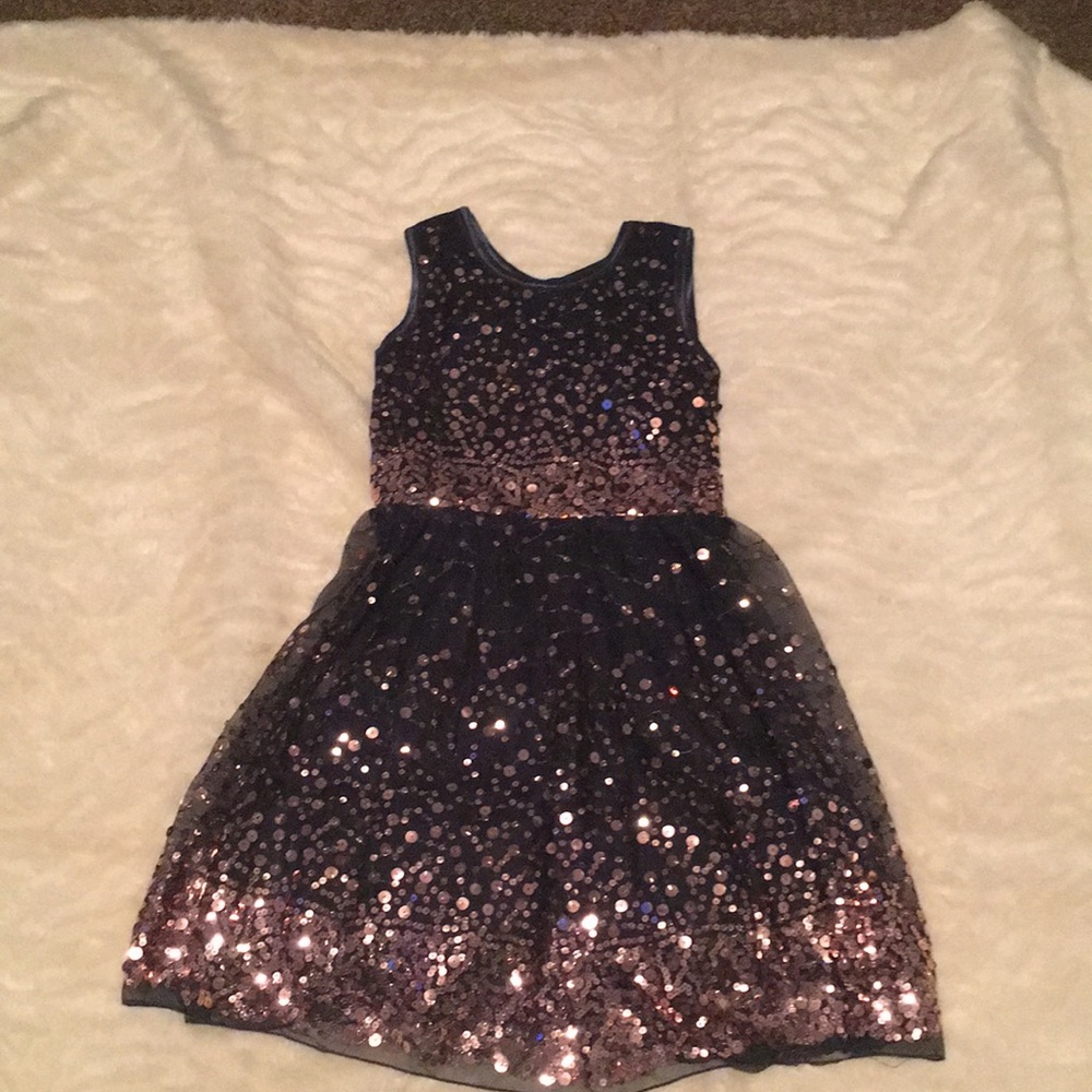 Girls - Navy dress with Rose Gold Sequins